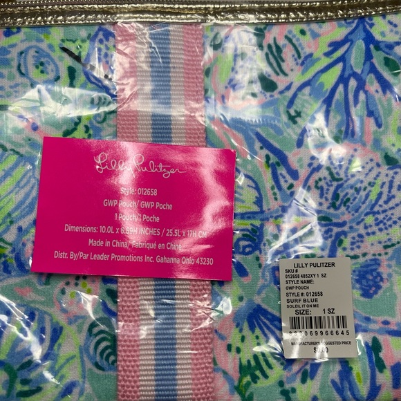 LILLY PULITZER Printed Clutch Zippered Pouch Surf Blue Soleil It On Me Gold Trim - Picture 6 of 7
